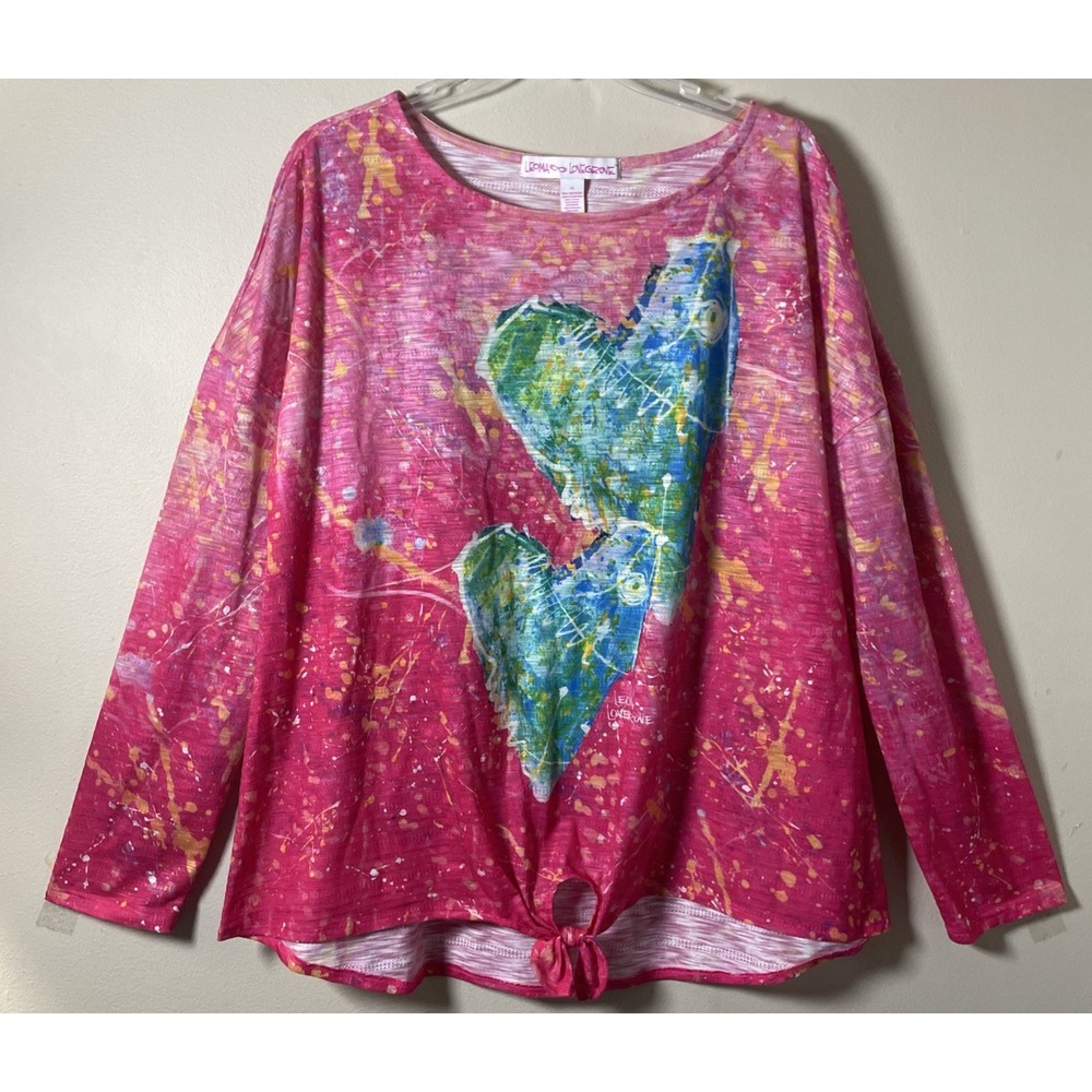 LEOMA LOVEGROVE Women's Size XL Hearts Burnout Front Tie Long Sleeve Hi Low Tee